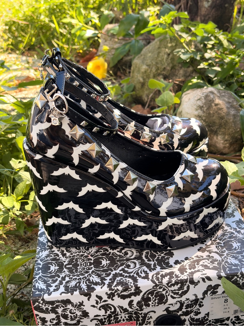 CUSTOM One of a Kind Black & White Studded Platform Wedge Heels